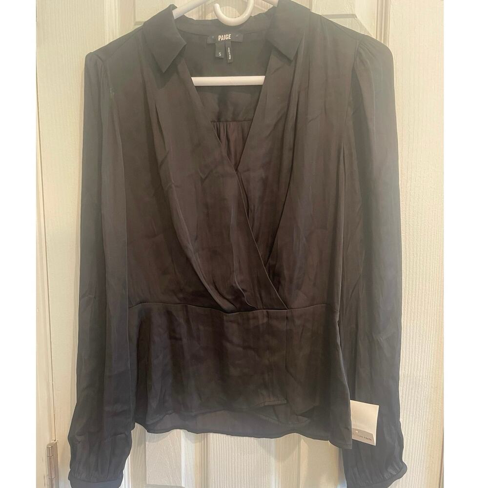 Paige long sleeved collared surplus wrap blouse with Peplum, A33